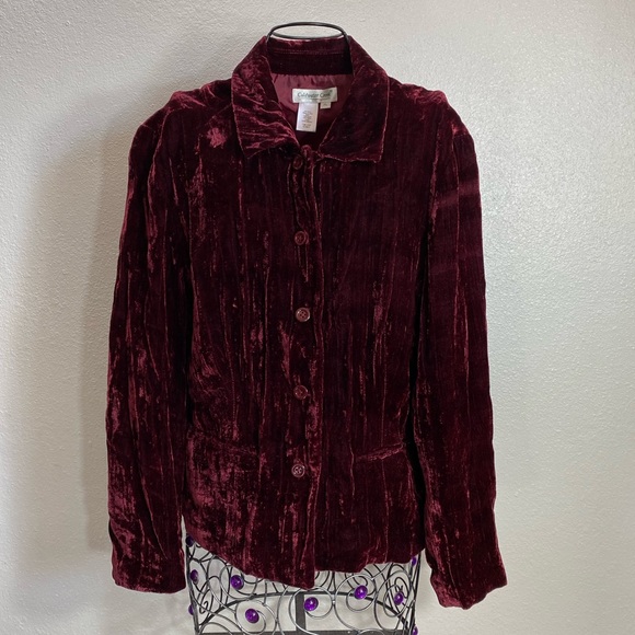 Coldwater Creek Jackets & Blazers - Coldwater Creek crushed velvet burgundy shirt jacket blazer size petite L